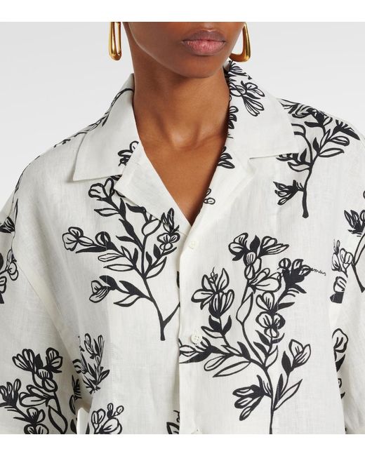 Jacquemus White Jean Floral Linen Bowling Shirt