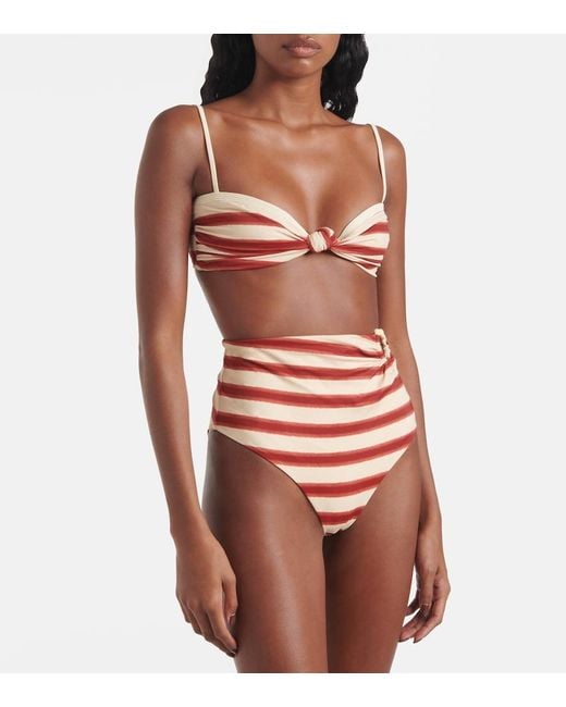 Johanna Ortiz Red Striped Bikini Top