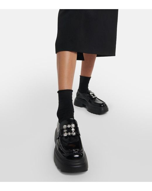 Roger Vivier Black Wallaviv Strass Buckle Patent Leather Loafers