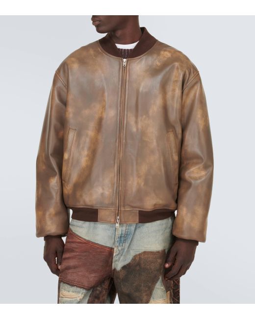 Acne Brown Leather Bomber Jacket for men