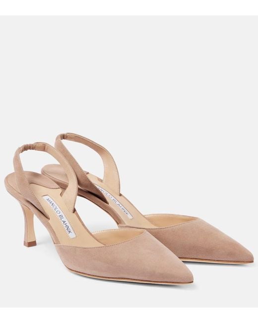 Manolo Blahnik Natural Carolyne 70 Suede Slingback Pumps