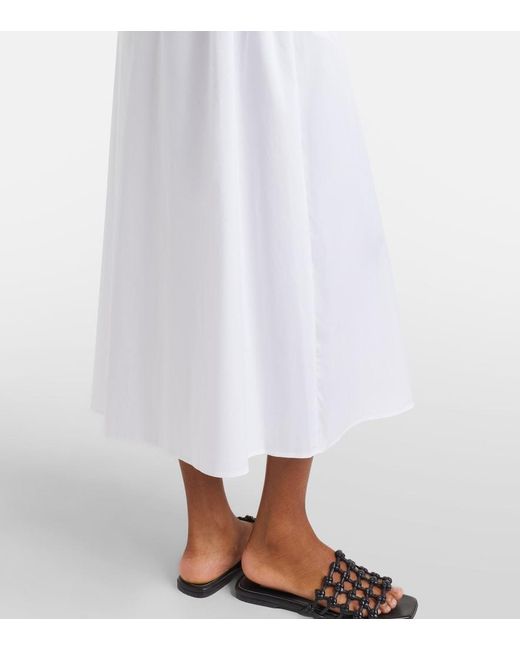Max Mara White Cognac Cotton-Blend Midi Dress