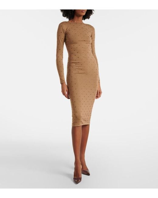 Max Mara Brown Adatti Embellished Wool-Blend Midi Dress