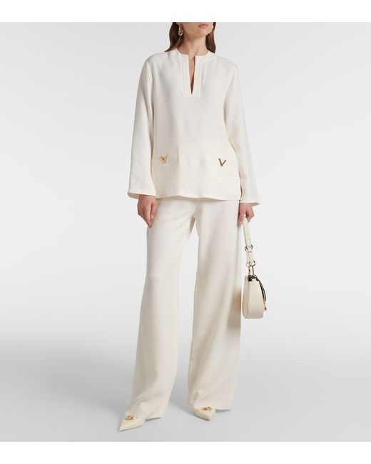 Valentino White Cady Couture High-Rise Wide-Leg Pants