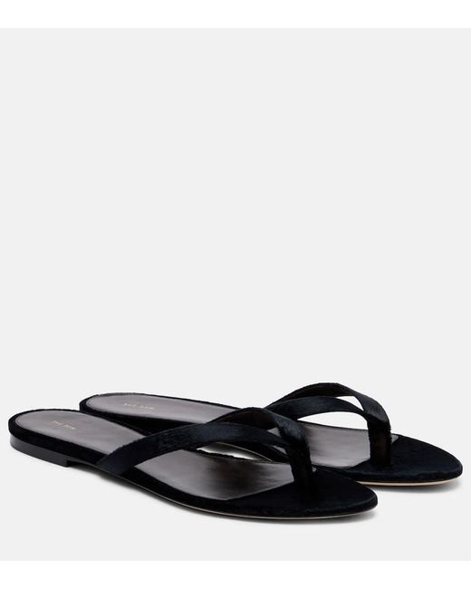 The Row Black Sacha Velvet Thong Sandals