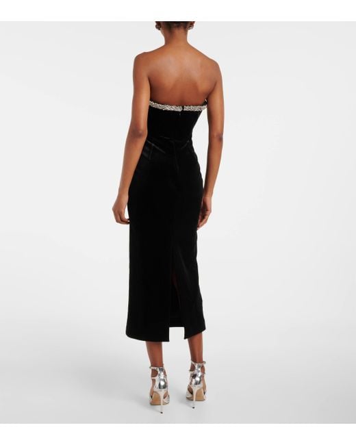 Roland Mouret Black Embellished Strapless Velvet Midi Dress