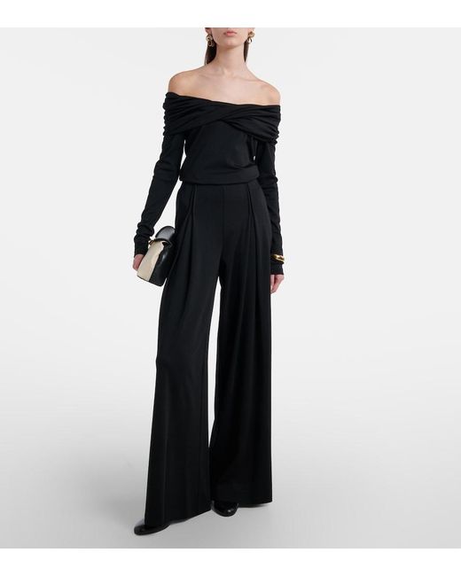 Max Mara Black Orafo Off-Shoulder Virgin Wool Top