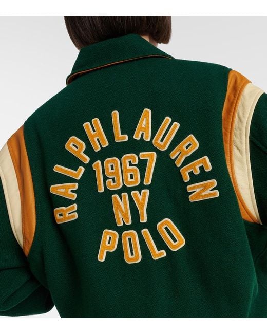 Chaqueta Varsity En Mezcla De Lana Con Piel Polo Ralph Lauren de color Green