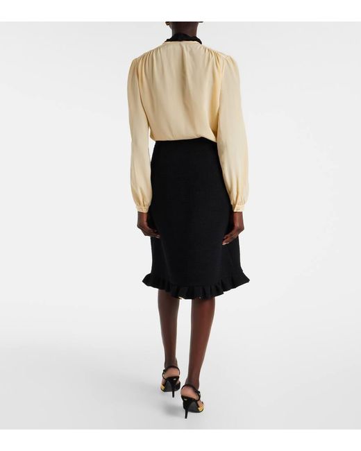 Valentino Black Ruffled Wool-Blend Miniskirt