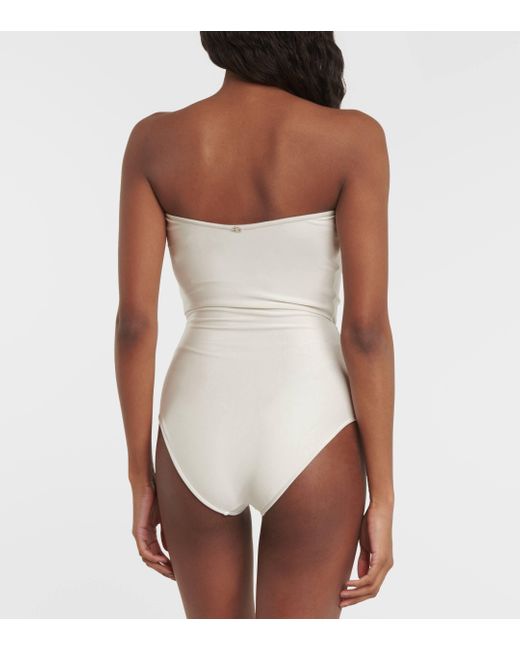 Adriana Degreas White Deco Strapless Embellished Swimsuit
