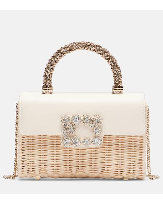 Roger Vivier Natural Jewel Efflorescence Mini Rattan Tote Bag