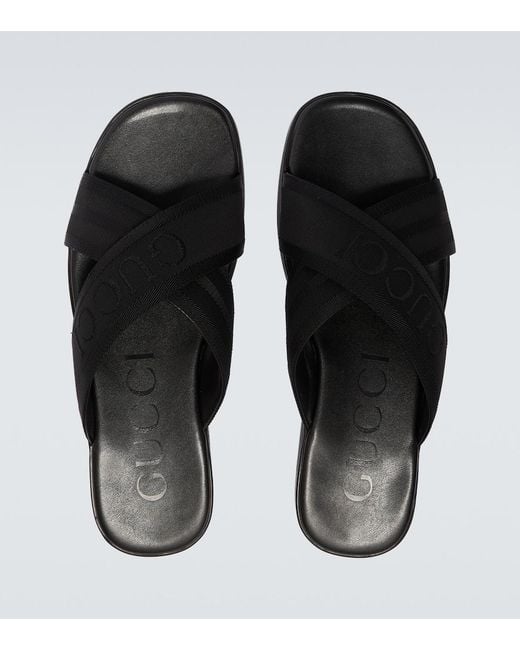 Gucci Black Logo Jacquard Sandals for men