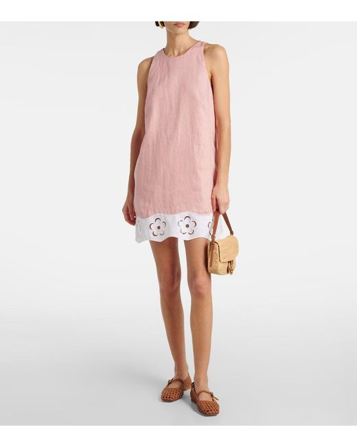 Staud Pink Mika Linen Minidress