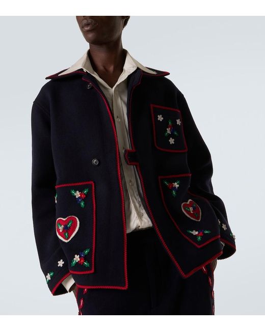 Bode Blue Carroll Embroidered Wool Jacket for men