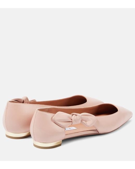 Aquazzura Pink Very Bow Tie Leather Ballet Flats