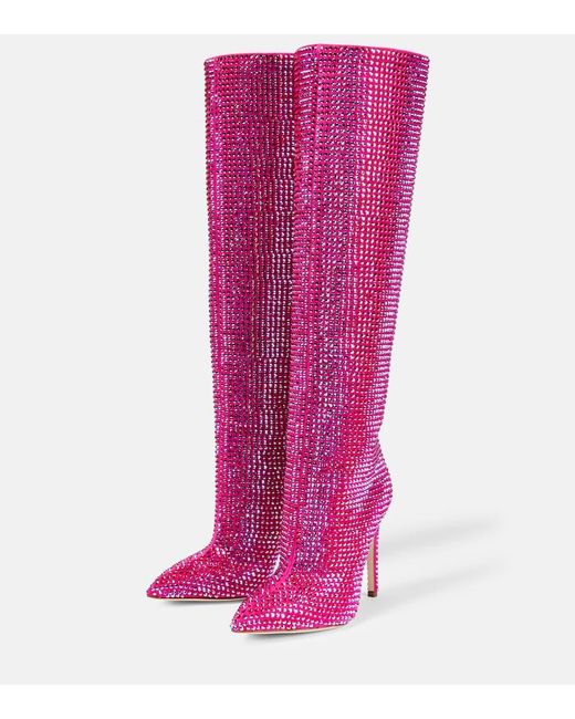 Paris Texas Pink Holly Embellished Knee-high Boots