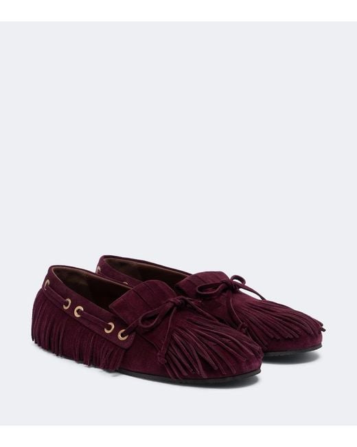 Etro Red Fringed Suede Boat Shoes
