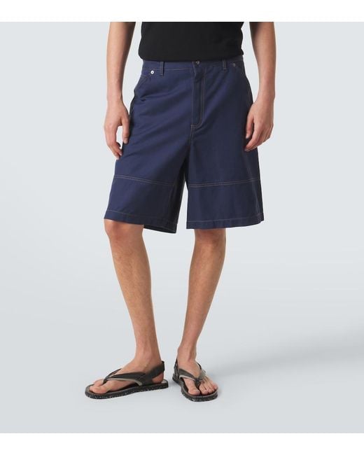 Moncler Blue Cotton And Linen Gabardine Shorts for men