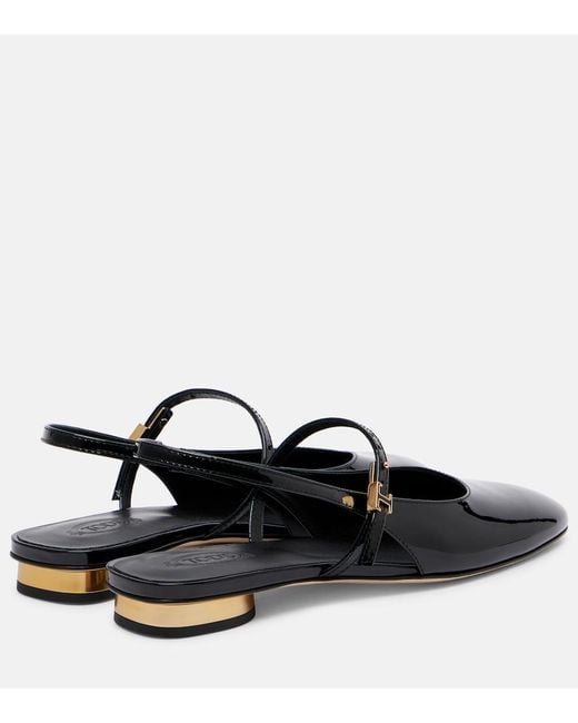 Tod's Black Patent Leather Slingback Flats