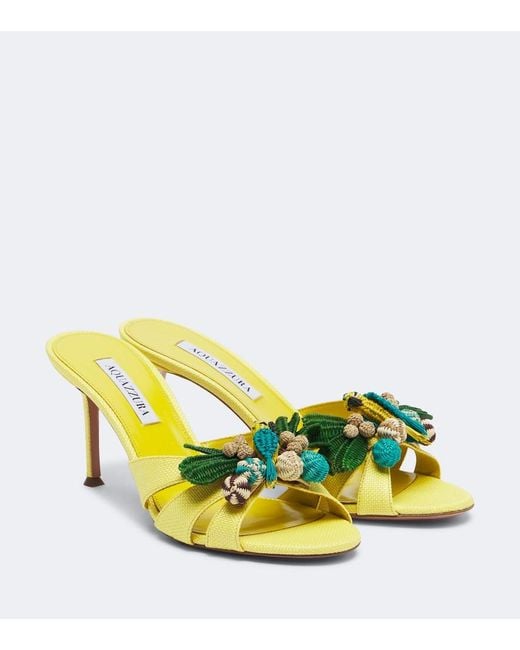 Aquazzura Yellow Birdsong Raffia Mules