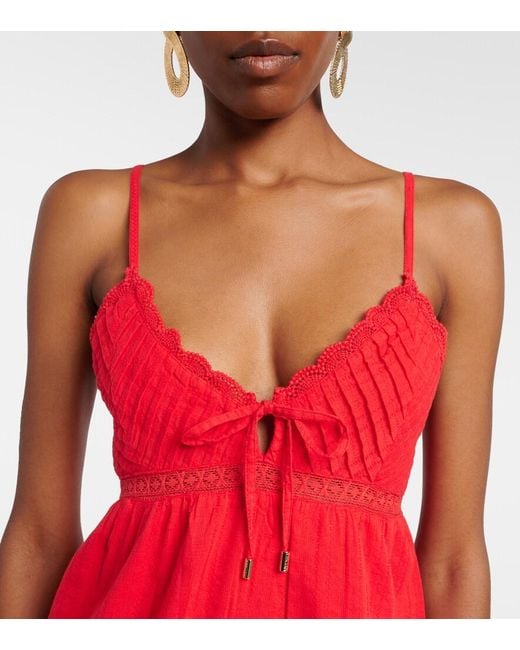 Melissa Odabash Red Beatrice Cotton And Linen Top