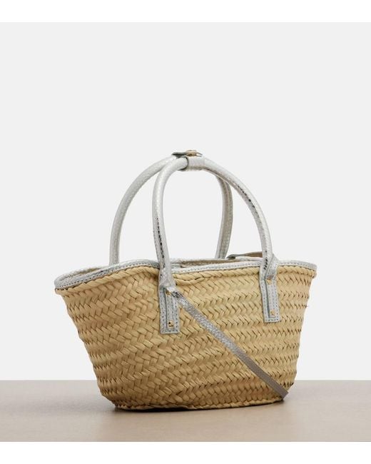 Jacquemus White Soli Small Croc-Effect Raffia Basket Bag
