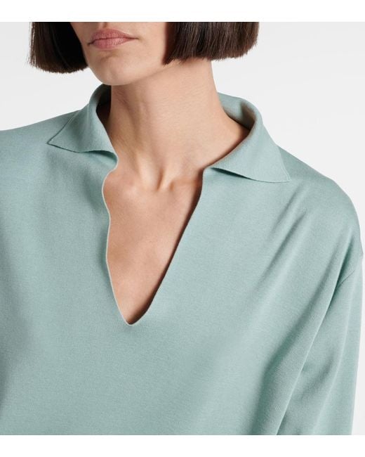 Loro Piana Green Silk And Cotton Polo Sweater