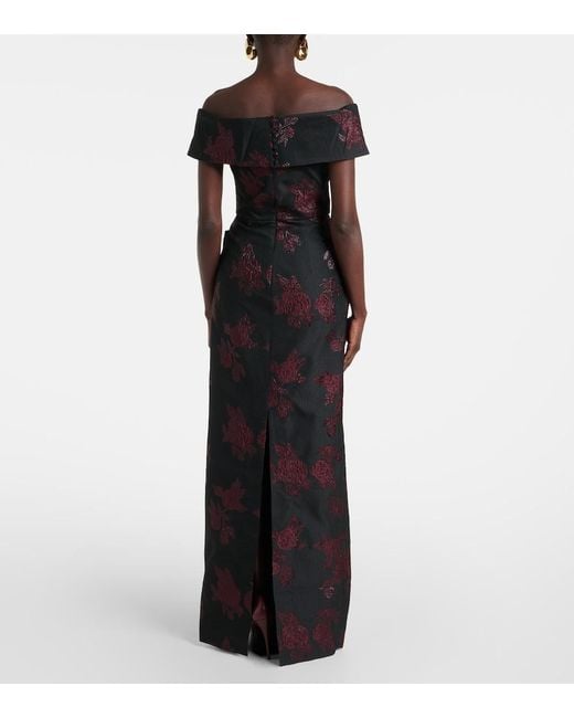 Rebecca Vallance Black Florentina Off-Shoulder Floral Gown