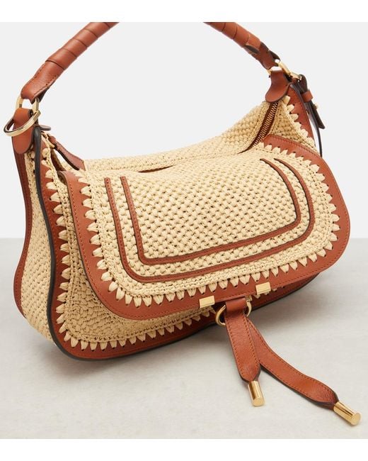 Chloé Brown Marcie Small Raffia-Effect Shoulder Bag