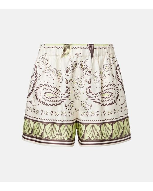 Tory Burch Natural Printed Silk Shorts