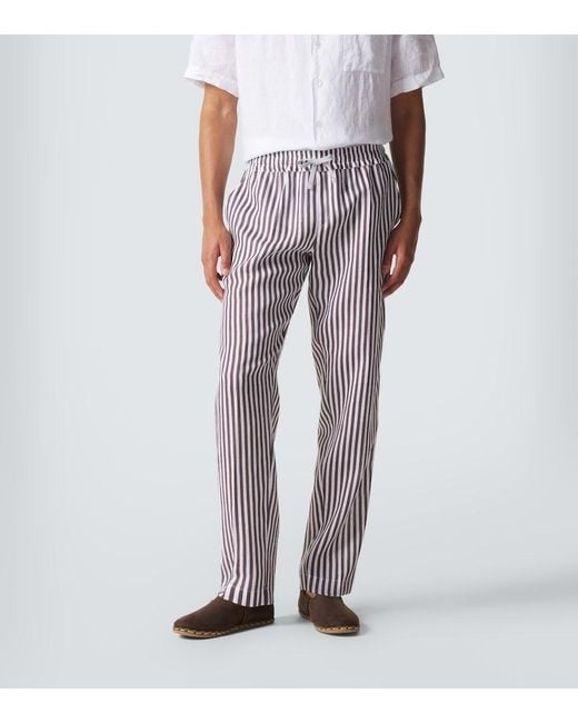 Fedeli Purple Striped Linen Straight Pants for men