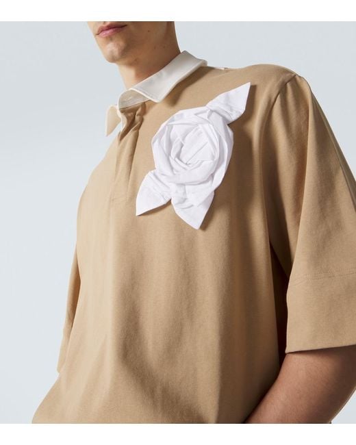 Simone Rocha Natural Floral-Applique Cotton Jersey Polo Shirt for men