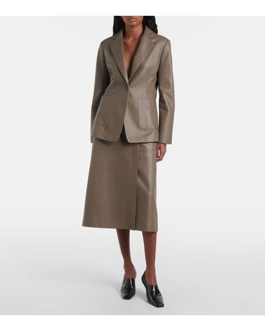 Joseph Brown Leather Midi Skirt