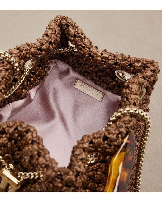 Jimmy Choo Brown Bon Bon Small Raffia-Effect Bucket Bag