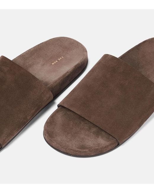 The Row Brown Hugh Suede Slides