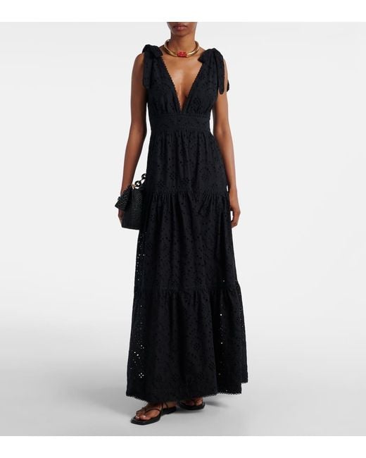 Poupette Black Perla Embroidered Cotton Maxi Dress
