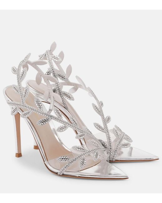 Gianvito Rossi White Flavia 105 Embellished Mirrored Leather Sandals