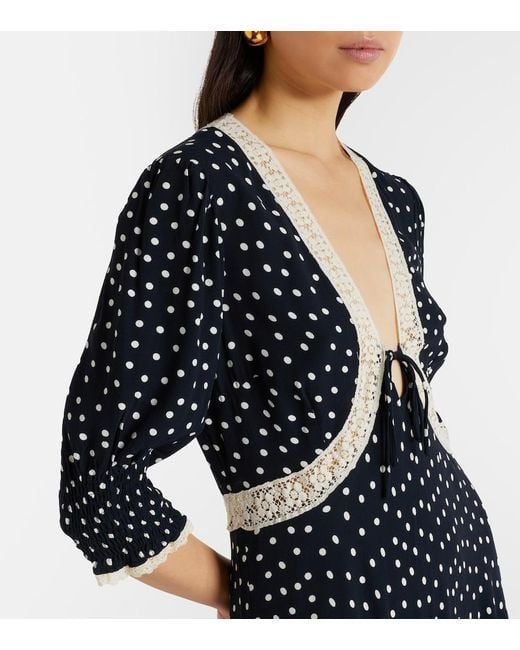 Rixo Black Amina Polka-Dot Crepe Midi Dress