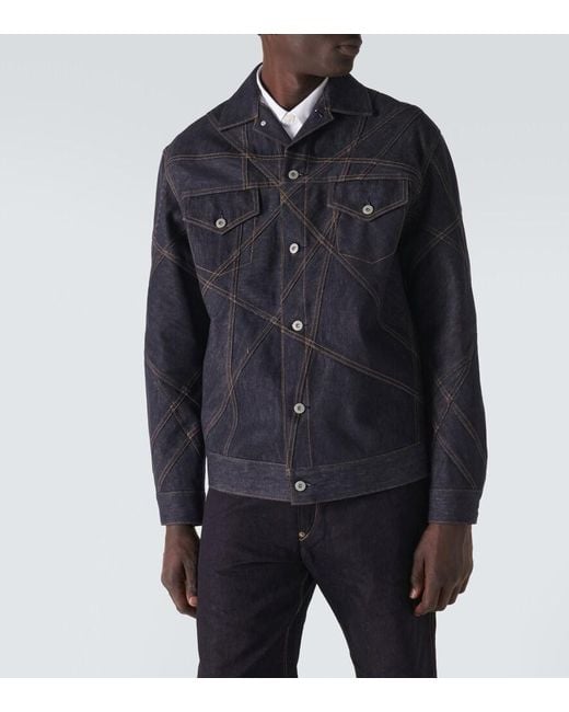Junya Watanabe Blue Embroidered Denim Jacket for men