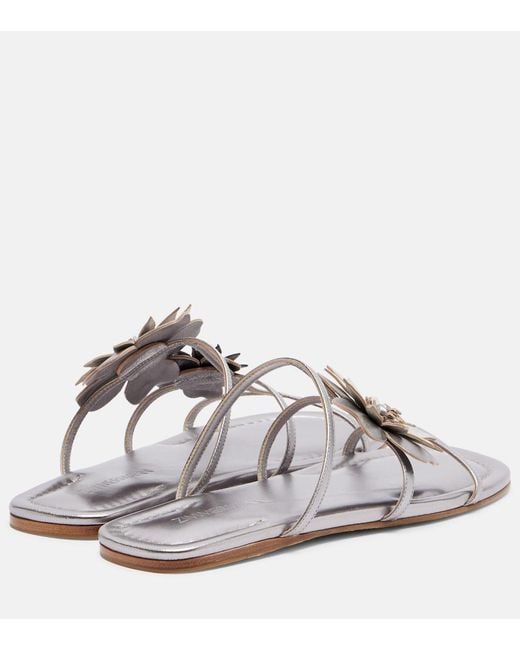 Zimmermann White Floral-Applique Metallic Leather Sandals