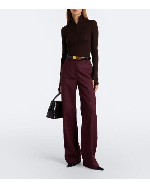 Frankie Shop Black Sade Ribbed-Knit Wool And Silk Half-Zip Sweater