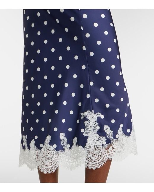 Self-Portrait Blue Polka Dot Satin Midi Skirt