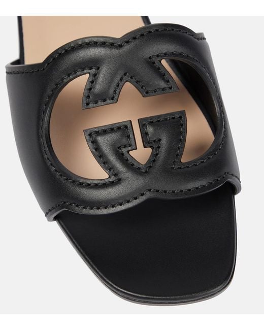 Gucci Black Interlocking G Cut-out Leather Sliders