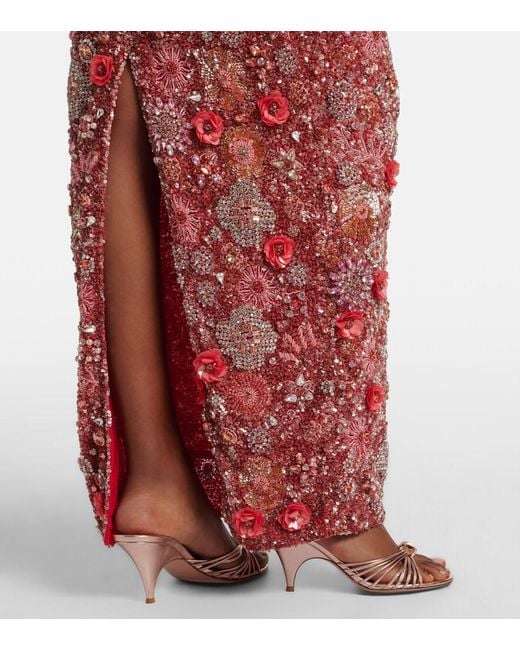 Rachel Gilbert Red Francesca Embellished Floral Gown
