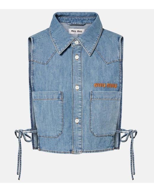 Miu Miu Blue Chambray Crop Top