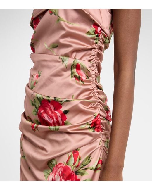 Dolce & Gabbana Red Floral Satin Midi Dress