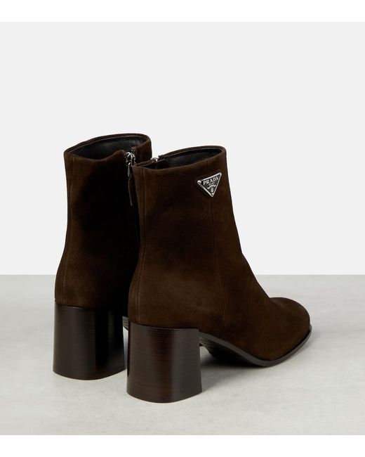 Prada Brown Ankle Boots Aus Veloursleder