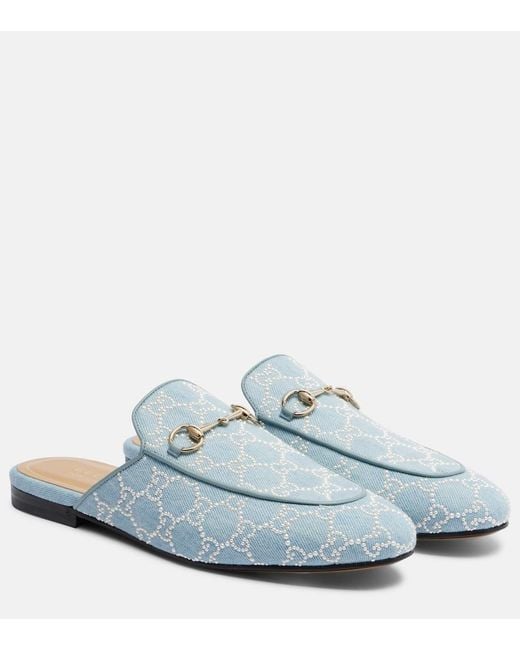 Gucci White Princetown Gg Embellished Mules