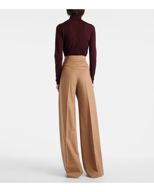 Max Mara Brown Ori Pleated Camel Hair Wide-Leg Pants