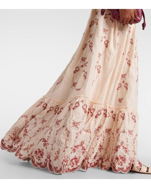 Agua Bendita White Achiote Florero Embroidered Linen Maxi Dress